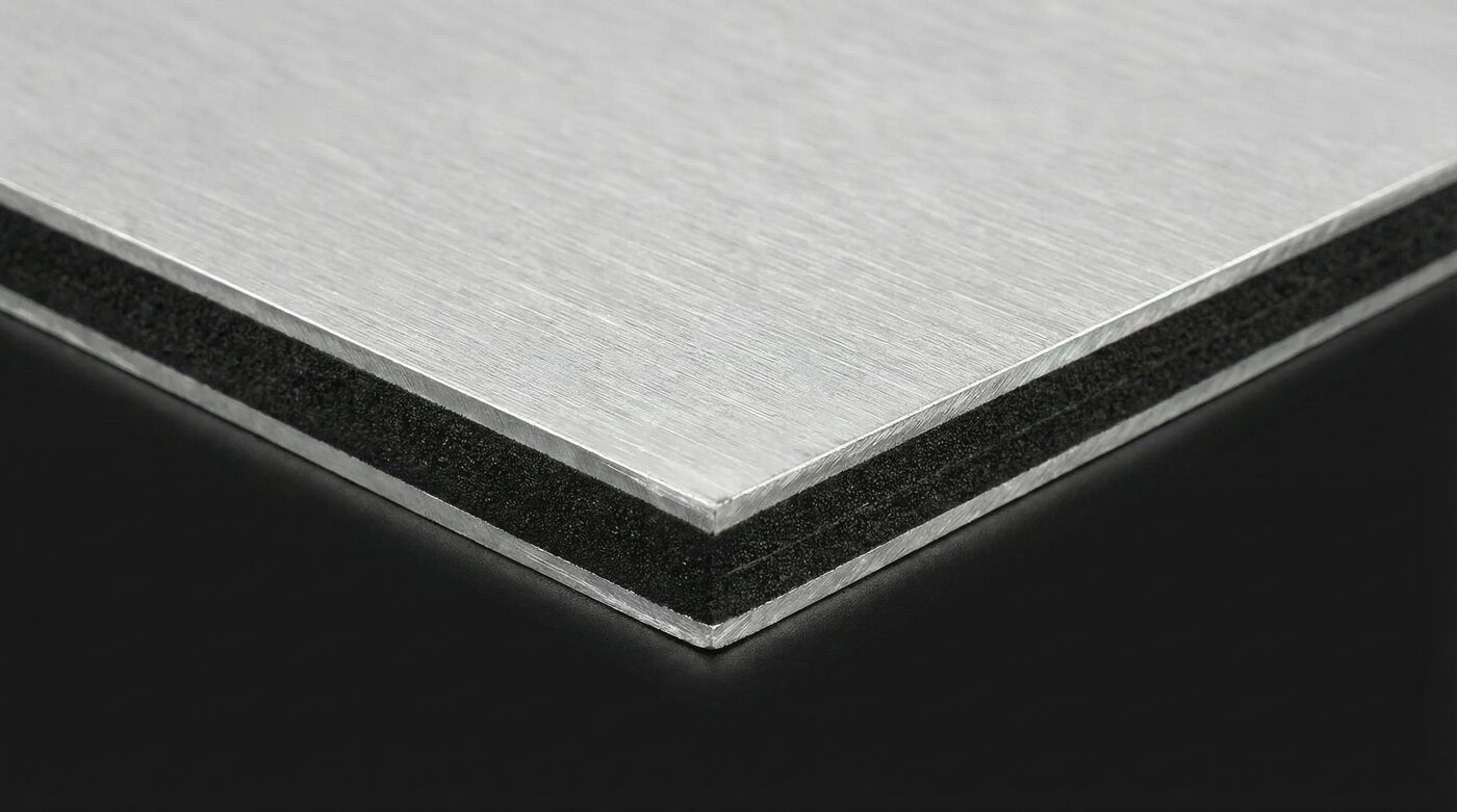 Aluverbund-Platte mit gebürsteter Silber-Optik